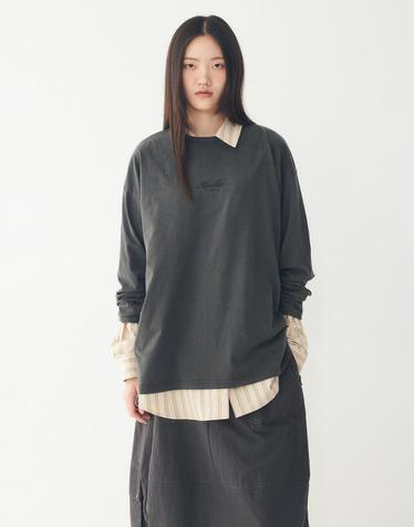 [STUDIO TOMBOY] 로고 자수 오버핏 긴팔 티셔츠_다크 그레이 9176322978