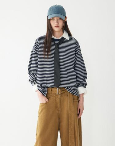 스튜디오 톰보이 [STUDIO TOMBOY] 스트라이프 오버핏 티셔츠_네이비 91F6322773