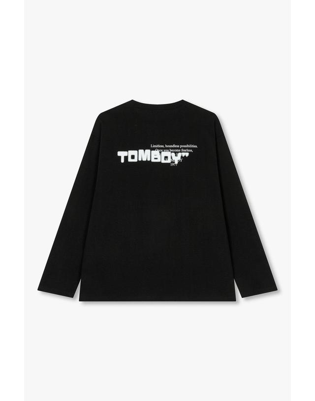 스튜디오 톰보이 [STUDIO TOMBOY] [MEN] 백 페이드 프린트 롱슬리브 티셔츠_블랙 91M6122122 착용컷