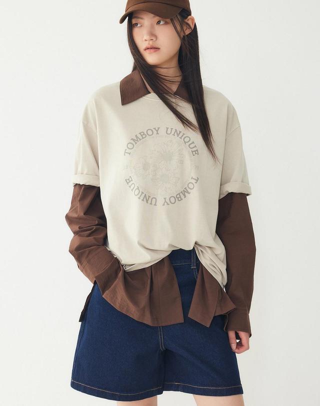 스튜디오 톰보이 [STUDIO TOMBOY] 가먼트 다잉 플라워 반팔 티셔츠_라이트베이지 9176322973 착용컷