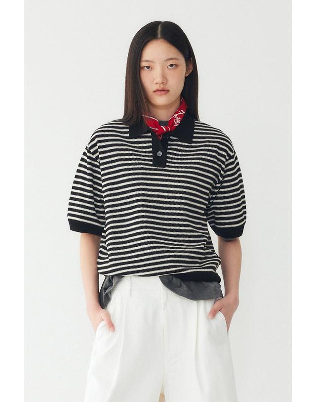 스튜디오 톰보이 [STUDIO TOMBOY] 스트라이프 카라 풀오버_블랙 9176352971 착용컷