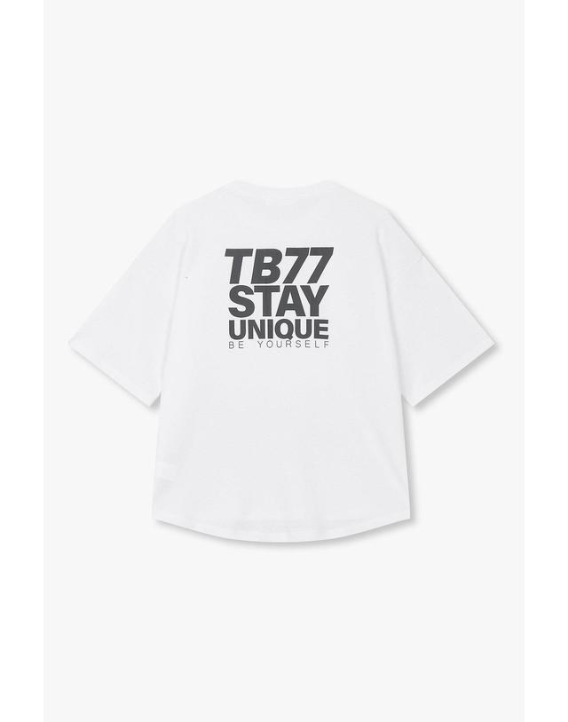 스튜디오 톰보이 [STUDIO TOMBOY] 유니크 TB77 레터링 반팔 티셔츠_화이트 9176322994 착용컷