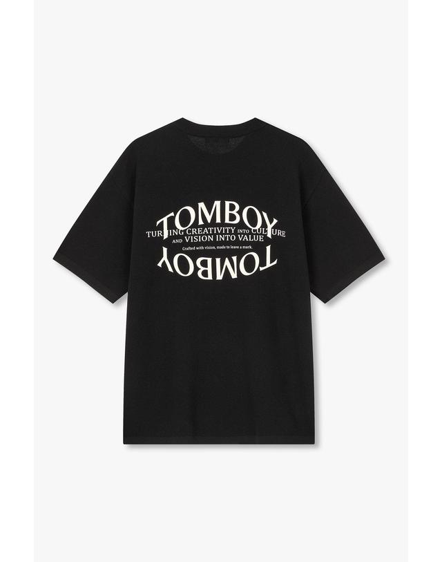 스튜디오 톰보이 [STUDIO TOMBOY] 톰보이 백 프린트 반팔 니트_블랙 9106252211 착용컷