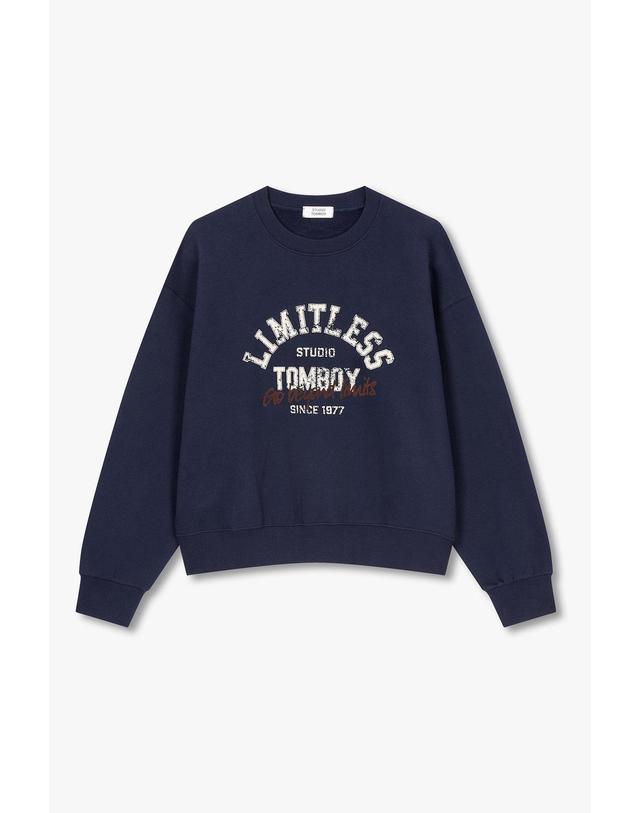 스튜디오 톰보이 [STUDIO TOMBOY] LIMITLESS 프린트 맨투맨_네이비 9176422987 착용컷