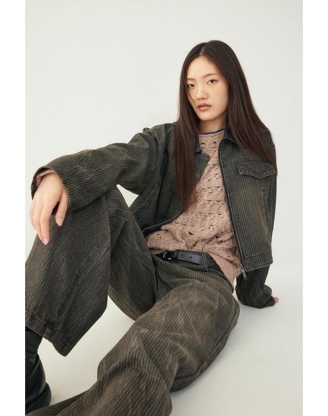 스튜디오 톰보이 [STUDIO TOMBOY] 워시드 골지 데님 팬츠 _블랙 9106362106 착용컷