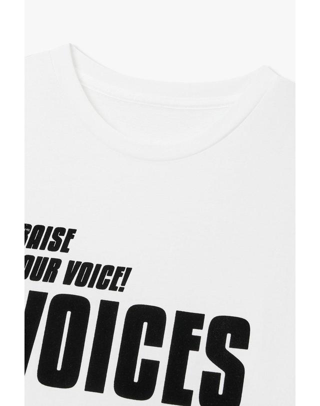 보브 [VOICE OF VOICES] 후로피 프린트 레귤러 핏 티셔츠_화이트 7156240006 착용컷