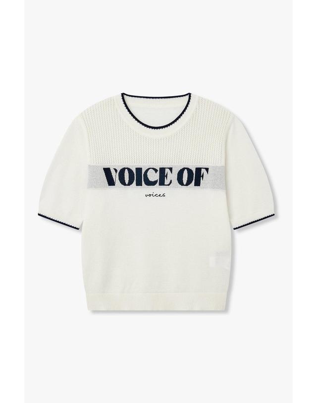 보브 [VOICE OF VOICES] 레터링 자카드 니트 풀오버_화이트 7156250005 착용컷
