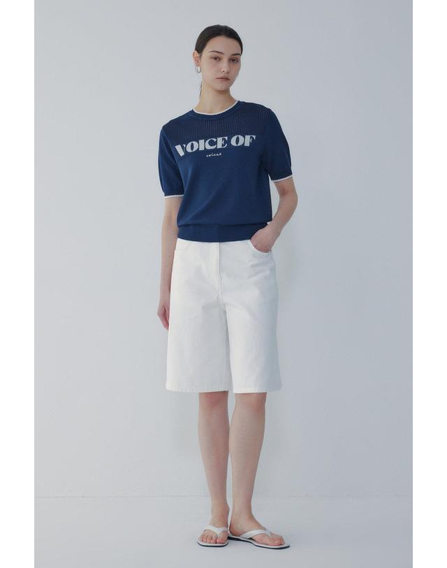 보브 [VOICE OF VOICES] 와이드 데님 버뮤다 팬츠_화이트 7156255003 착용컷