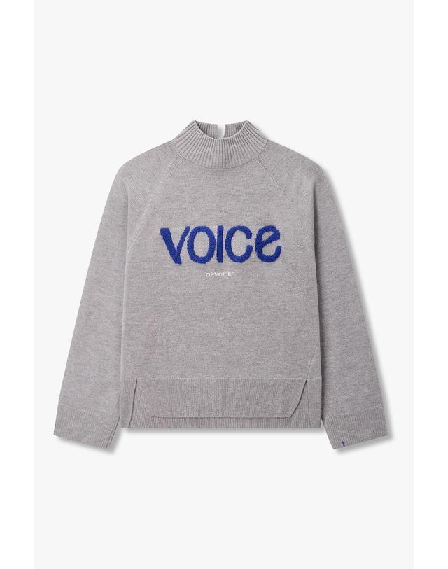 보브 [VOICE OF VOICES] 울 블렌드 레터링 하프넥 니트_라이트 그레이 7156450015 착용컷