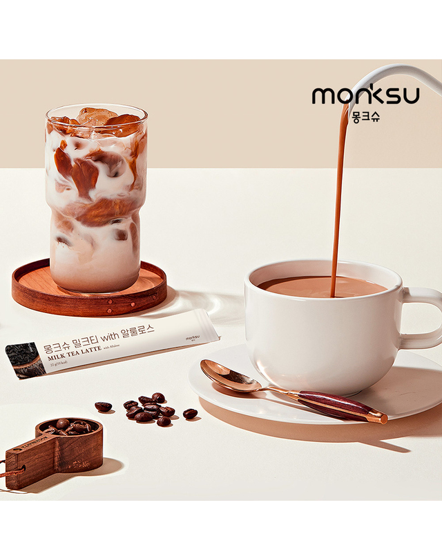 몽크슈 [몽크슈] 저당 밀크티라떼 알룰로스 원액스틱22gx8포 2박스 착용컷