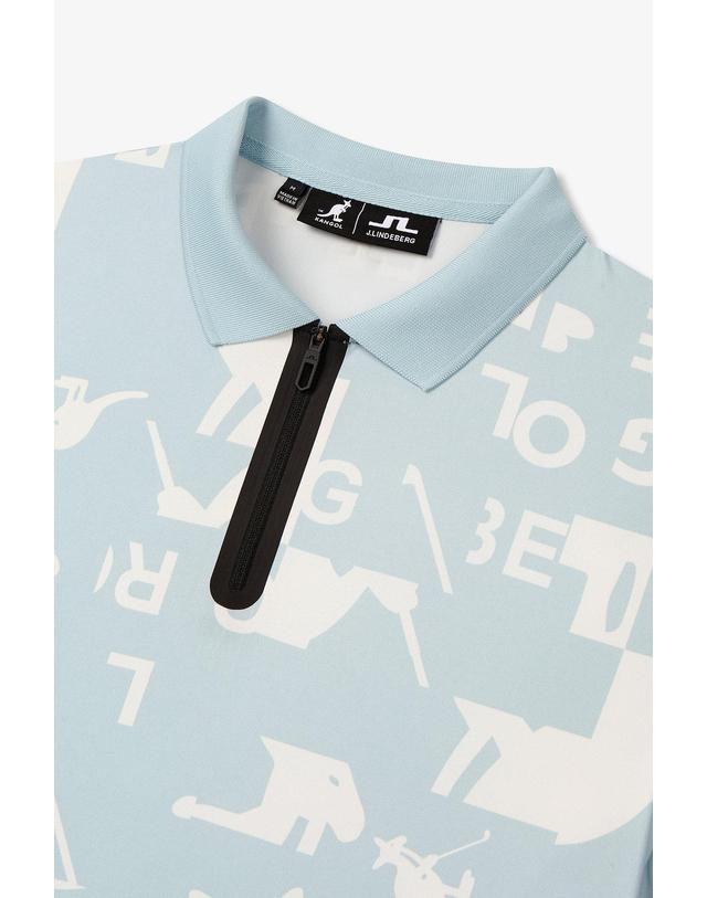 제이린드버그 [J.LINDEBERG] [Men] [KANGOL] 미로 프린트 폴로_스카이블루 1515326605 착용컷
