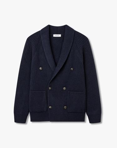 [MAN ON THE BOON] [GRAN SASSO] 숄카라 리브 울 가디건 _네이비 4736313115