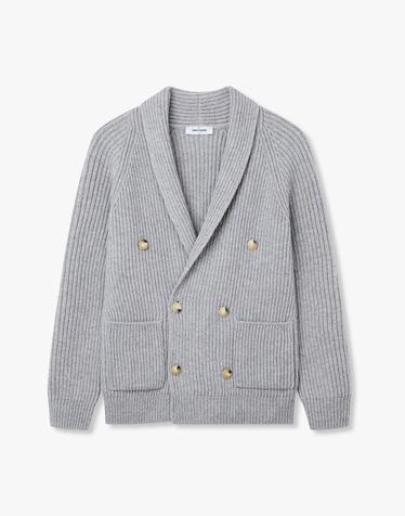 [MAN ON THE BOON] [GRAN SASSO] 숄카라 리브 울 가디건 _멜란지 그레이 4736313116