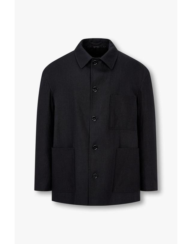 라르디니 [LARDINI] 스퀘어 포켓 린넨 셔츠 자켓 _블랙 1915110002 착용컷