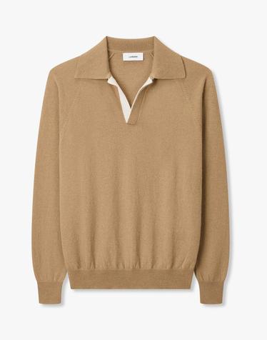 라르디니 [LARDINI] 배색 트림 브이넥 카라 니트_카멜 1936328127