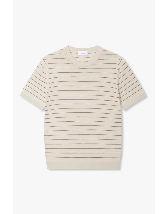 라르디니 [LARDINI] 스트라이프 실크 니트 풀오버_베이지 1916128131 착용컷