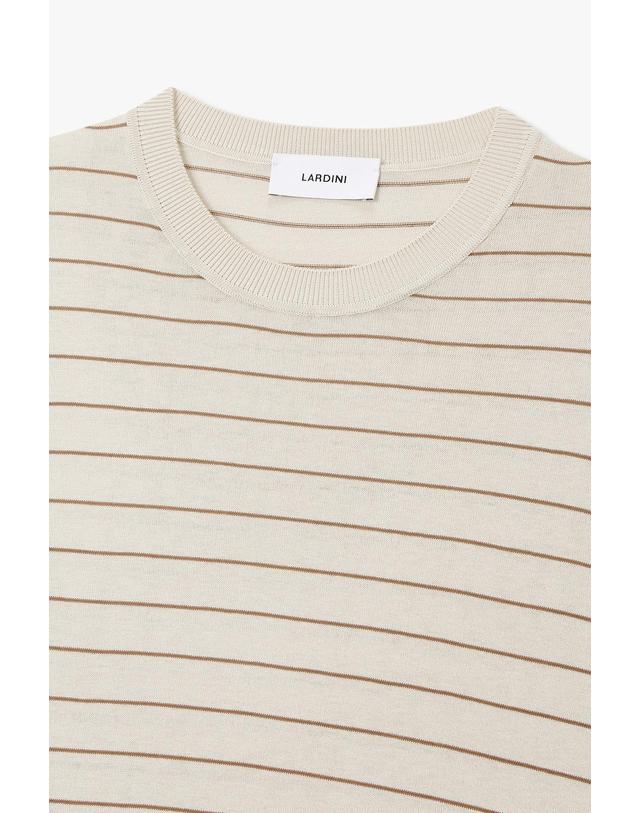 라르디니 [LARDINI] 스트라이프 실크 니트 풀오버_베이지 1916128131 착용컷