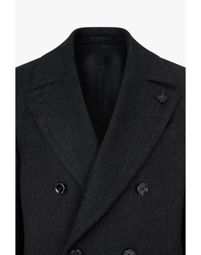 라르디니 [LARDINI] 헤링본 더블 폴로 코트_챠콜 1936308111 착용컷