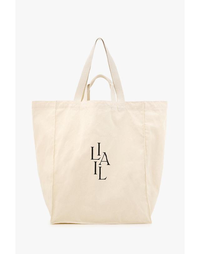 일라일 [ILAIL] 일라일 로고 빅 패브릭 백_라이트 베이지 IA16480900 착용컷