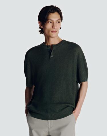 워셔블 린넨 블렌드 헨리넥 니트 그린