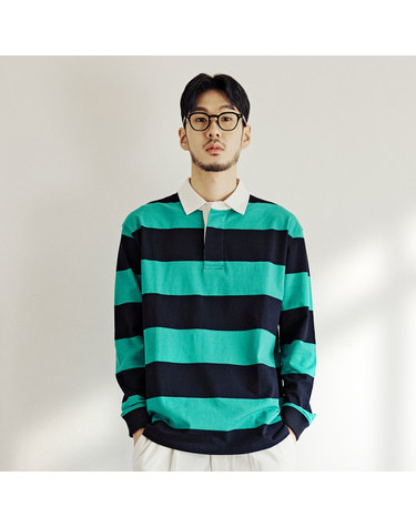 스트라이프 럭비 티셔츠_그린 (레귤러핏)_0TSUA06GTE