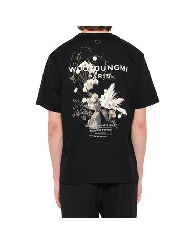 우영미 플라워 백로고 반팔 티셔츠 블랙 W263TS06 708B