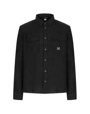 CP컴퍼니 로고 리넨 남성 셔츠 18CMSH250A 005415G 999