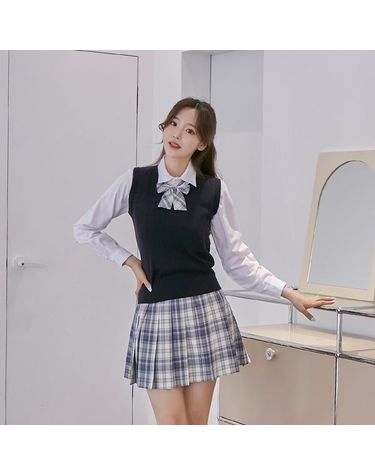 [보리보리] 블루 아이보리체크 스커트 리본타이 SET 교복 학생복
