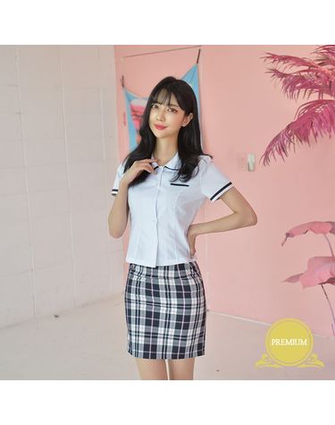 [보리보리] 프리미엄 배색라인 스판 둥근카라 여자 반팔셔츠