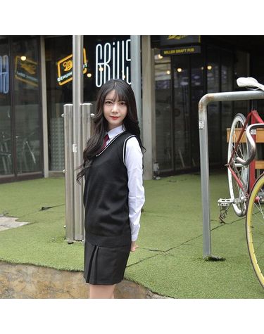 [보리보리] 보풀방지 블랙 화이트라인 롱 교복조끼여자
