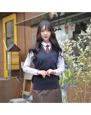 [보리보리] 보풀방지 네이비 화이트라인 롱 교복조끼여자