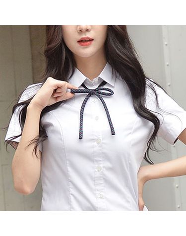 [보리보리] 심플한 끈 넥타이 블루 그레이체크 여자넥타이