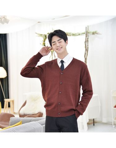 [보리보리] 보풀방지 와인 교복 가디건남자