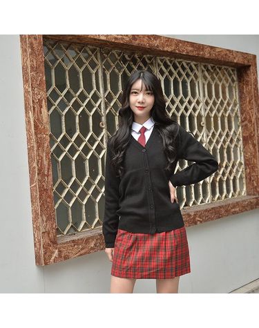 [보리보리] 보풀방지 블랙 롱 교복가디건여자