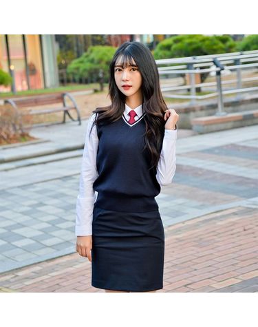 [보리보리] 보풀방지 네이비 화이트라인 교복조끼여자