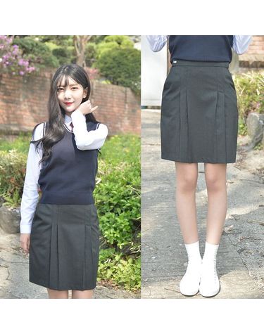 [보리보리] 라인이 예뻐보이는 차콜 주름치마 주름 교복치마