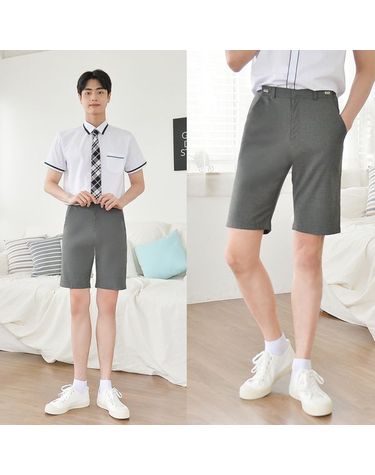 [보리보리] 허리조절 스판 진그레이 교복 반바지 남자