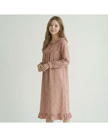 [보리보리] 바풀 JWS 181307 여성 웜 기모 순면 잠옷 원피스 보온 실내복 드레스