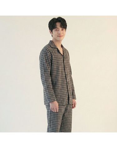 [보리보리] 바풀 SN 180053 남성 기모 수면잠옷 파자마세트 카라 보온잠옷 상하 긴체크검정