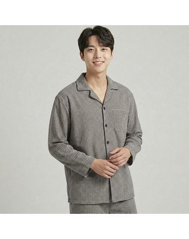[보리보리] 바풀 SN 180053 남성 기모 수면잠옷 파자마세트 카라 보온잠옷 상하 작은체크검정