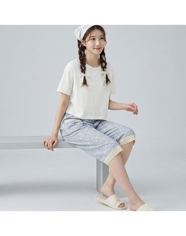 [보리보리] 바풀 NSJ 여성 실내바지 쿨 7부팬츠 더블레이스 엣지 파자마 봄 여름 잠옷바지