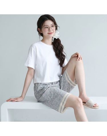 [보리보리] 바풀 TB BU 1831-5 블루톤 여성 잠옷 파자마 5부 반바지 봄여름 쿨링 실내복 두줄 레이스엣지