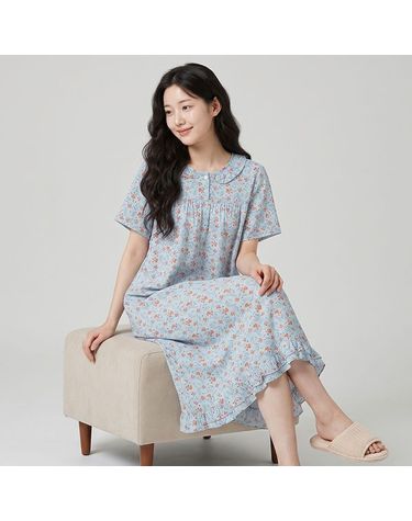 [보리보리] 바풀 MJ ON 1800-84 여성 잠옷 레이온 원피스 얇고 가벼운 자연섬유 반팔 드레스