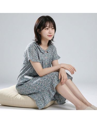 [보리보리] 바풀 MJ CZ 187329 순면 여성 잠옷 원피스 얇은 반팔 드레스 봄 여름 실내복
