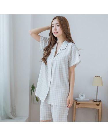 [보리보리] 바풀 CA3V26015 여성카라 잠옷 모달 코튼 파자마 반팔 카라 잠옷 세트 그레이
