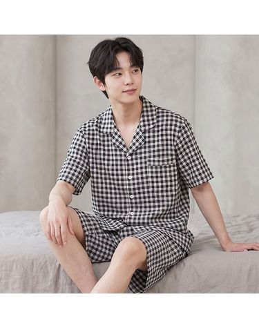 [보리보리] 바풀 HY PNR 33007101 쿨 체크 남성 반팔-반바지 잠옷 파자마세트