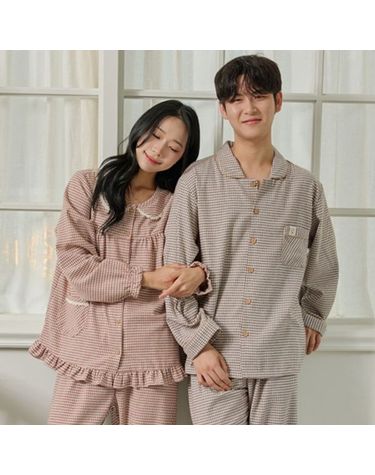 [보리보리] 남성 여성 체크 잠옷 기모 패밀리 커플 파자마파티 신혼 선물 국산 시니어 홈웨어 로스팅