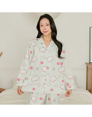 [보리보리] 여성잠옷 순면 고양이 키티 긴팔 생일 여행 패밀리 파자마파티 홈웨어 선물 맘커플 빅시로이