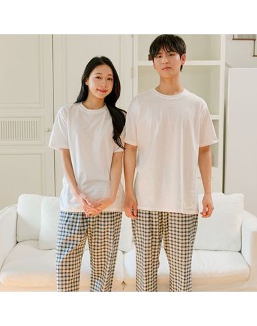 [보리보리] 체크파자마 여성 남성 긴바지 홈웨어 커플 여행 공용 9부 잠옷 파티 부모님 선물 포티