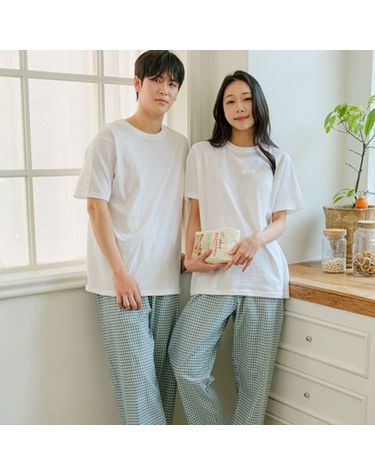 [보리보리] 파자마 체크 여성 남성 긴바지 홈웨어 커플 여행 공용 9부 잠옷 파티 부모님 선물 메이